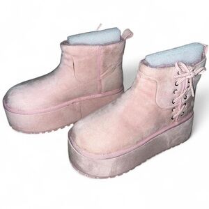 Dolls Kill x Sugar Thrillz size 10 women’s pink faux suede platform fuggs boots